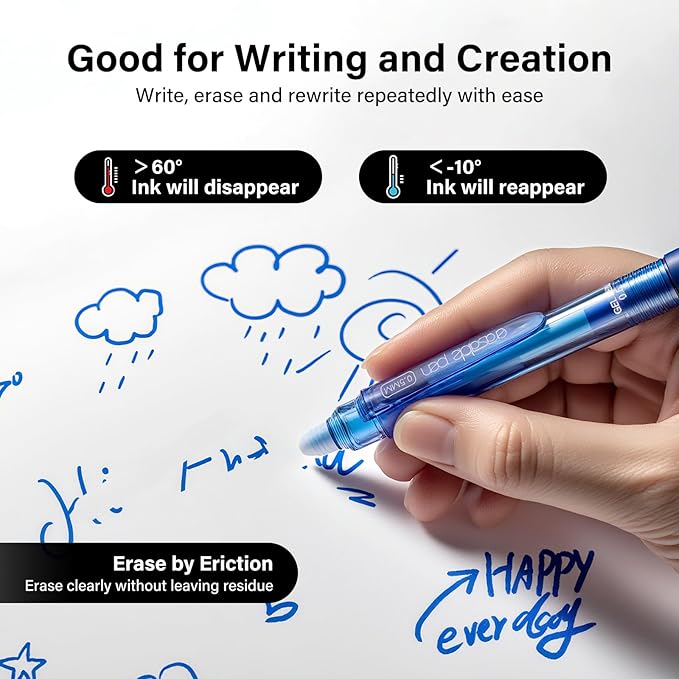 EUSOAR Blue Erasable Pens, 24 Pack Retractable Pens with Erasers (0.5mm) Smooth Writing, Make Mistakes Disappear Eraser Pen Fine Point for Office Note Taking Planner Crossword Puzzles