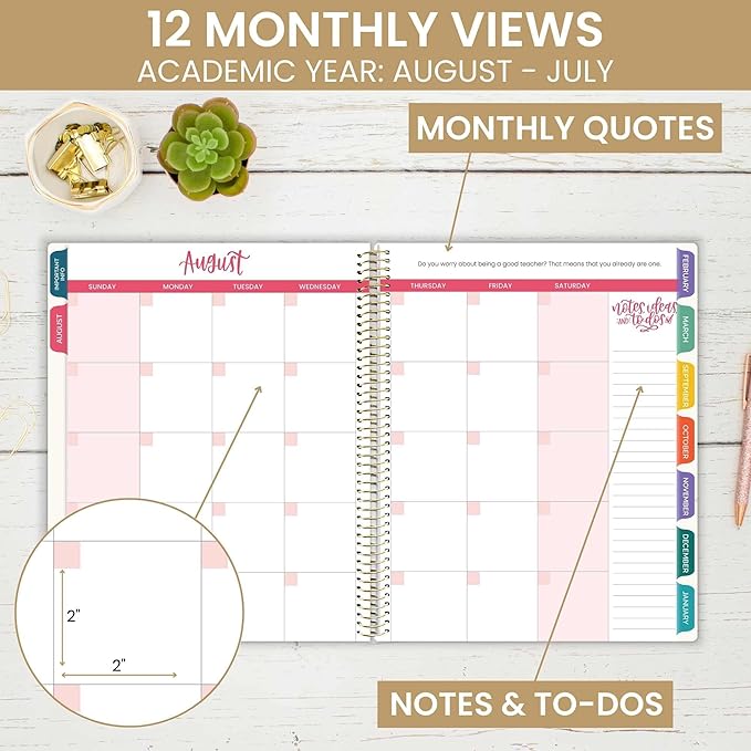 bloom daily planners Undated Academic Year Teacher Planner & Calendar - 7 Period Lesson Plan Organizer Book with Frosted Cover (9" x 11") (Interchangeable Cover) - Bold & Bright