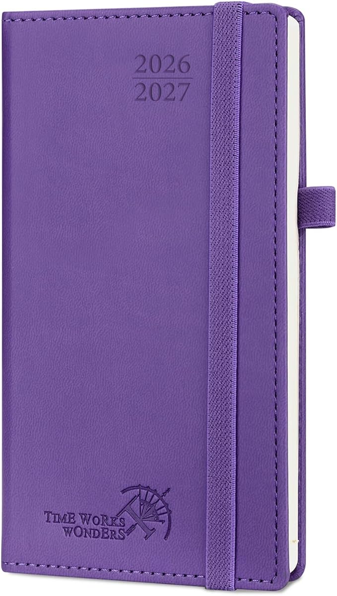 POPRUN Pocket Planner 2026-2027, Slim Size-3.5" x 6.5", 17 Month (Aug 2026 - Dec 2027) Academic Pocket Calendar for Purse, Small Weekly Appointment Book with Vegan Leather Hardcover - Purple