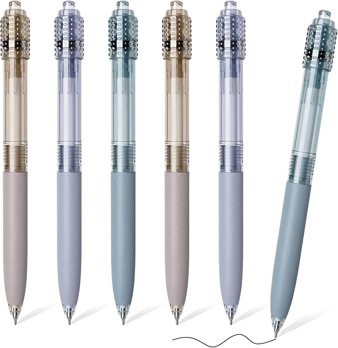 BAYTORY 6 Pcs Spinning Gel Pens, 0.5mm Retractable Black Ink Fine Point Pen, Smooth Writing Quick Dry Ink Pens for School Office Home ((Blue & Purple & Grey)