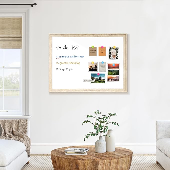 White Board for Wall, 24" x 18" Magnetic Dry Erase Board, Decorative Wooden Frame Large Whiteboard, Wall Mounted, Aesthetic Writing Board for Home, Office, School - Vintage