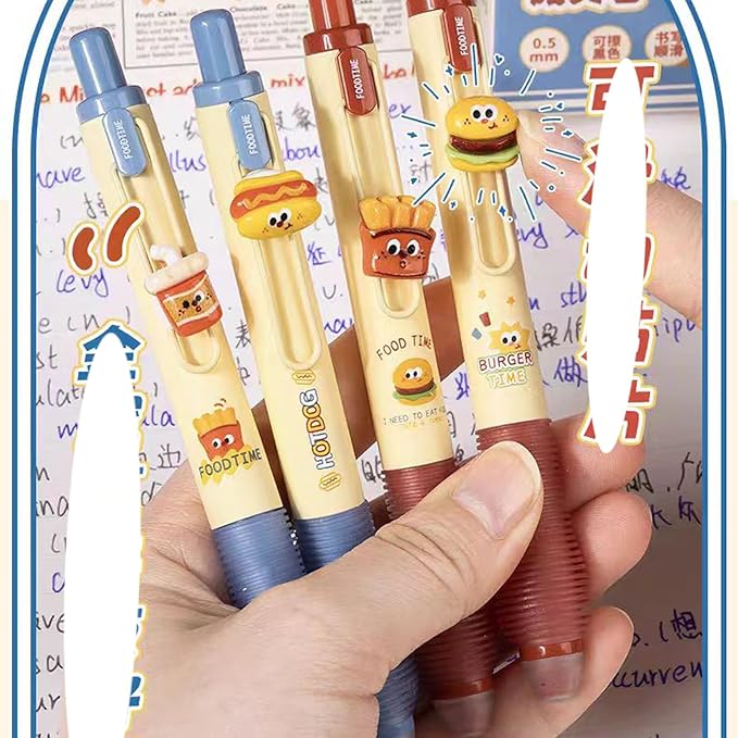 8 PCS Novelty Foodie Pen Fun Erasable Gel Pens Hamburger Pen Fries Pens Soda Design Stationery Cute Writing Tools With Black Ink for School Office Journaling Christmas Birthday Party