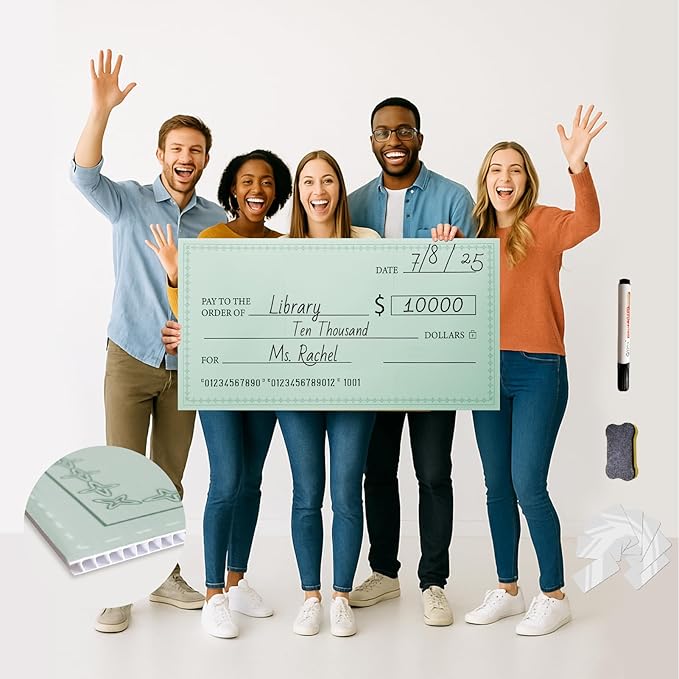 30 x 16 Inches Foldable Giant Check for Presentations, Dry Erase Big Blank Check, Large Fake Check, Oversized Checks for Fundraisers, Prizes, Awards,Retirement, Charity & Donation Events