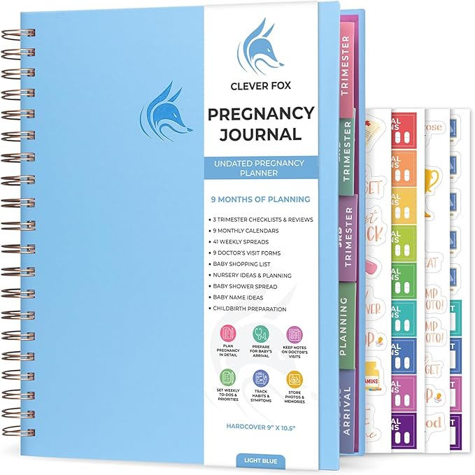 Clever Fox Pregnancy Journal & Memory Book - Pregnancy Planner & Notebook for Expecting Moms – Baby Keepsake, First Time Moms Gift (Light Blue, 9" x 10.5")