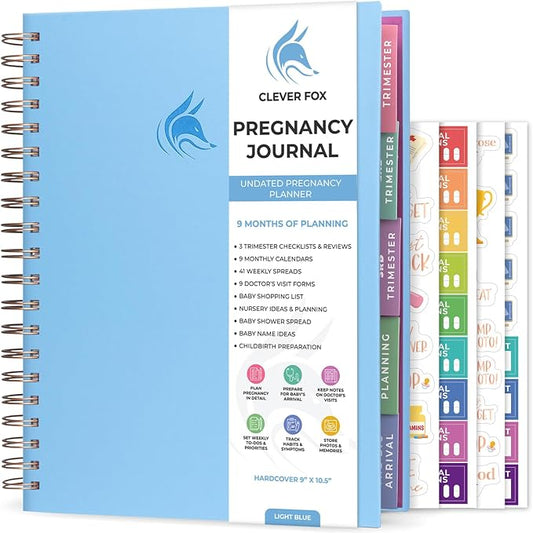 Clever Fox Pregnancy Journal & Memory Book - Pregnancy Planner & Notebook for Expecting Moms – Baby Keepsake, First Time Moms Gift (Light Blue, 9" x 10.5")