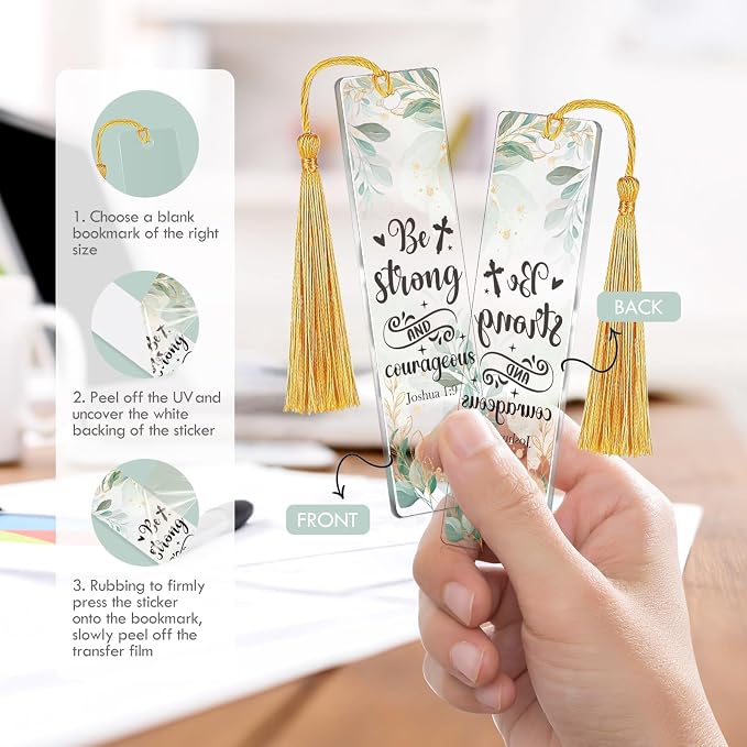 AFRITEE UV DTF Bookmark Wraps - 24 Sheets Pray More Worry Less Bible Verse Double Sided Uvdtf Sticker for Acrylic Bookmark Decor, Christian Motivational Quotes Tumbler Sticker Religious Gifts for Mom