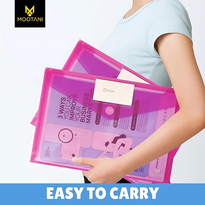 10 Pack Plastic Envelopes, Folders for Documents, Poly Envelopes A4/US Letter Size, Plastic File Folders with Label Pocket, File Envelopes for School, Office & Home, 5 Assorted Colors