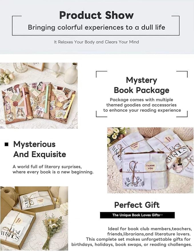 Blind Date with a Book, Mystery Box, Romance, Thriller, Mystery, Fantasy & Non-Fiction | Random Chosen Book with Goodies, Perfect Book Lover Gift for Any Occasion