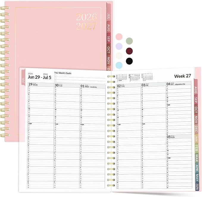 Forvencer Appointment Book Planner 2026-2027, Daily Weekly Monthly Calendar Planner (Jul 2026-Jun 2027), 8.5"X11" Hourly Agenda with 15-Min Slots, Flexible Cover Office School Organizer, A4, Pink