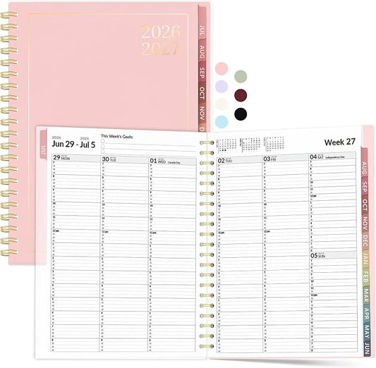 Forvencer Appointment Book Planner 2026-2027, Daily Weekly Monthly Calendar Planner (Jul 2026-Jun 2027), 8.5"X11" Hourly Agenda with 15-Min Slots, Flexible Cover Office School Organizer, A4, Pink