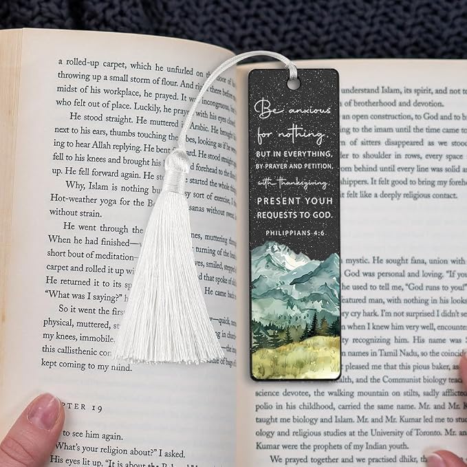 Christian Peaceful Bookmark, Comforting Gift for Believers, Uplifting Present for Anxious Readers, Faith - Based Reading Gift, Unique Mountain & Scripture Design Bookmark, WCB50