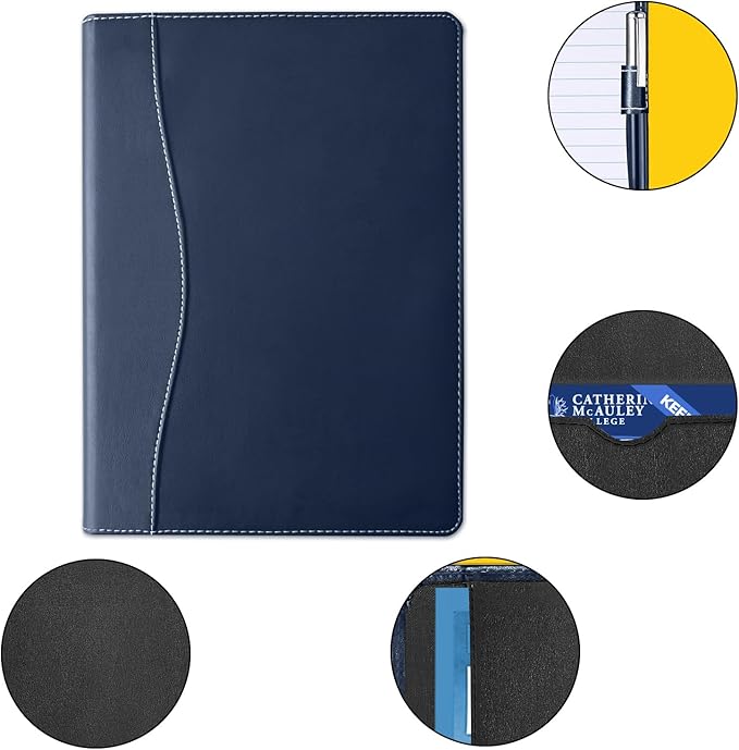 Padfolio Binder A5 Document Organizer with Refillable Lined Notepad, Junior Size Folder Portfolio for Men Women, Navy Blue