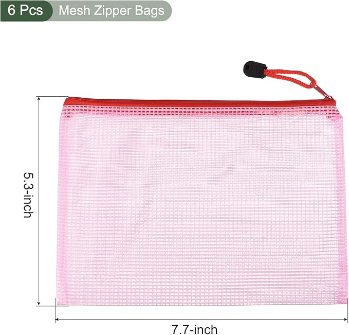 YOKIVE 6 Pack Mesh Zipper Bags, B6 Mesh File Pockets | Plastic Document Pouch, Great for Office Appliances Travel Storage(Red)