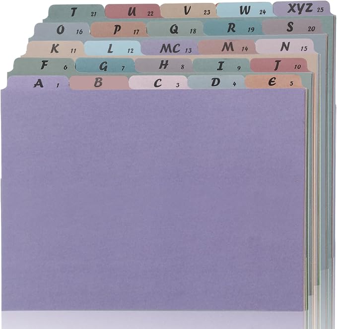 1 Set A-Z Alphabetic and Number Top Label Files, Legal Size, 25 Sheets File Dividers 1/5 Cut Label File Cabinet Dividers Desk Organizer for Office, Home and School (Retro)