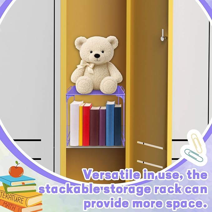 Locker Organizer Shelf Purple Stackable Extra Locker Shelf Storage Cabinet Accessories for Back to School Office Home Gym Supplies