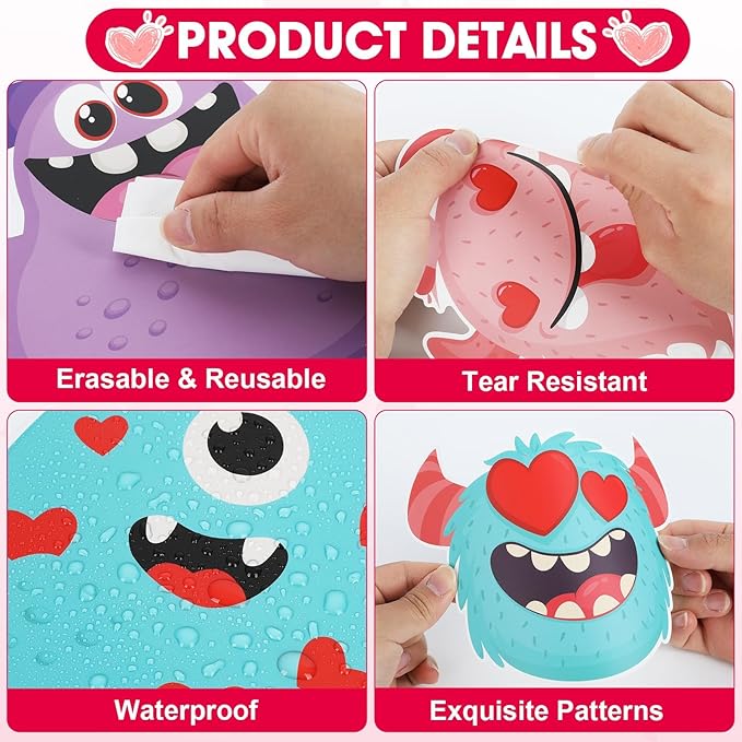 gisgfim Valentine's Day Monster Bulletin Board Set Decorations Valentines Classroom Decor Love Heart Monster Cutouts for School Home Chalkboard Wall Door Party Supply (Our Class is Monstersly Fun)