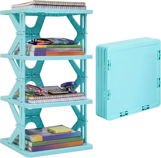 Lineshading 4 Tier Foldable Locker Organizer Shelf Foldable Storage Shelves Locker for School, Office, Gym Lockers, Dorm Room, Multi-Layer Shoe Gear Tower, Heavy-Duty No-Tool Portable Shelf (Blue)