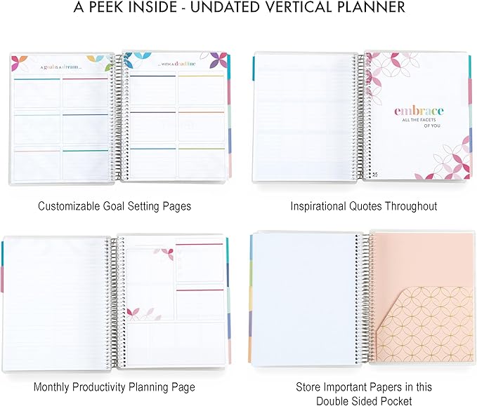 Amazon Exclusive Coiled Undated LifePlanner - Floral Collage classic cover, platinum coil