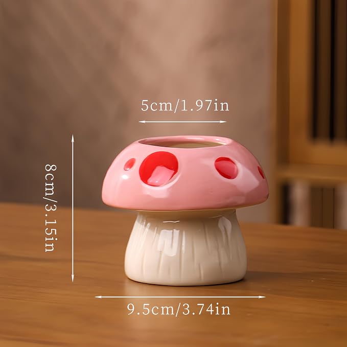 Adorable Cartoons Shaped Ceramic Pencil Holders - Multifunctional Desktop Organizers (Red Mushroom)