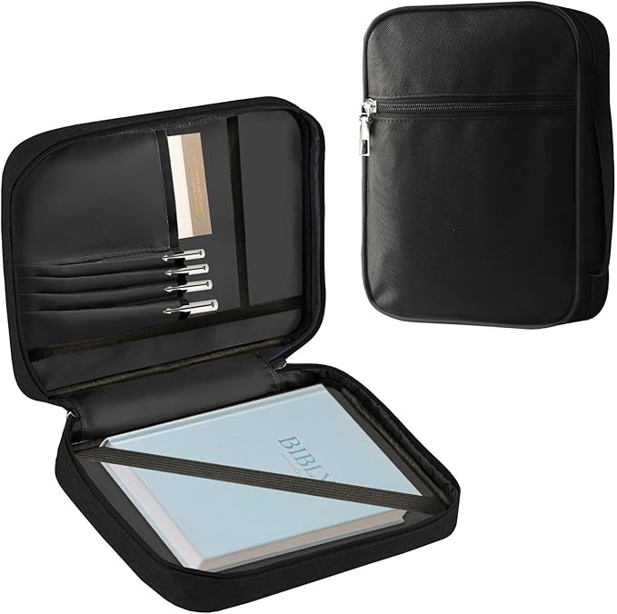 Bible Cover Bag for Men Women, Bible Holder Carrying Book Case Church Bag Bible Protective with Handle and Zippered Pocket (Black)