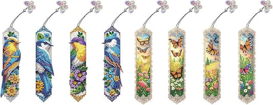 ARTopet 8Pcs DIY Diamond Art Painting Bookmarks with Colorful Butterfly Pendant PET Bookmark Ornament Double Sided Pattern Single Sided Diamond Book Marker Clip Gifts Tags