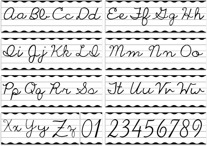 Set of 9 Cursive Writing Bulletin Board Cursive Alphabet Wall Strip for Teacher Supplies, Classroom Teaching Tool, Homeschooling, Kids Education (Classic Black)