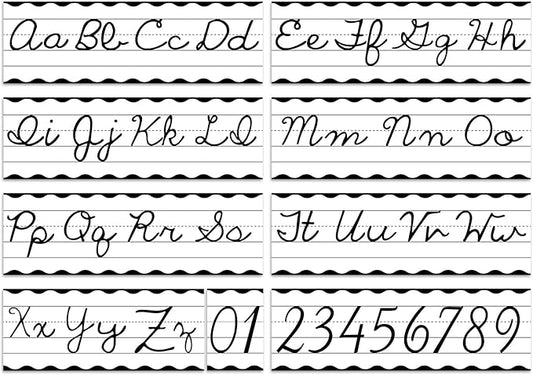 Set of 9 Cursive Writing Bulletin Board Cursive Alphabet Wall Strip for Teacher Supplies, Classroom Teaching Tool, Homeschooling, Kids Education (Classic Black)