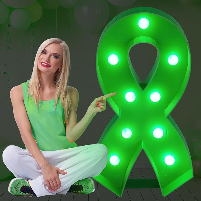 Retisee 3 ft Light up Marquee Mental Health Awareness Ribbon Mosaic Balloon Frame with Light String Mental Health Autism Awareness Items Green Pre-cut Foam Board for Activities