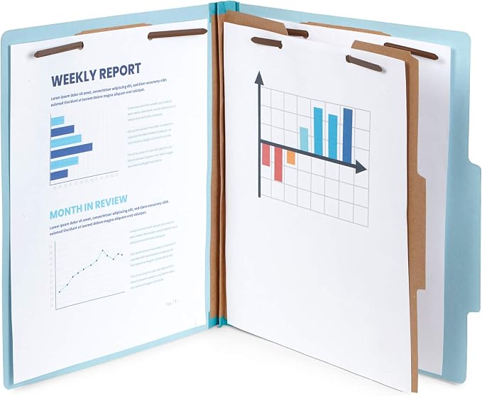 Blue Summit Supplies 30 Blue Classification Folders - 1 Divider - 2 Inch Expansions - Durable 2 Prongs for Standard Medical Files, Law Client Files, Office Reports - Letter Size, 30 Pack