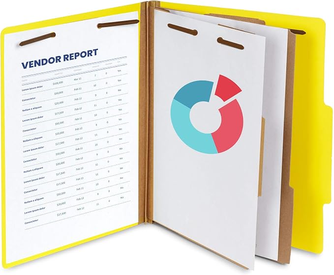 10 Yellow Classification Folders, 2 Divider, 2 Inch Expansions, Durable 2 Prongs Designed to Organize Standard Medical Files, Law Client Files, Office Reports, Letter Size, Yellow, 10 Pack