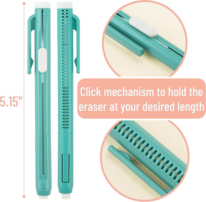 Mr. Pen- Retractable Mechanical Eraser Pens, 6 Pack, Coral Colors, Latex-Free Precision Pencil Erasers for Artists, Students, Drawing, Sketching & Drafting