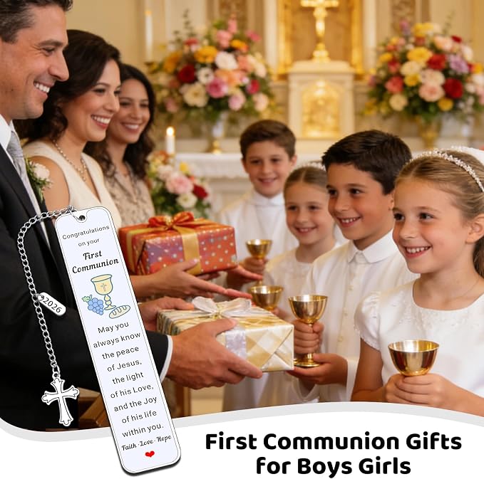 2026 First Communion Gifts for Boys Girls 1st Communion Party Favors Gifts for Boys Girls Bookmark Christian Easter Basket Stuffers for Teens Teenage Boy Girl Catholic Religious Easter Gift for Kids