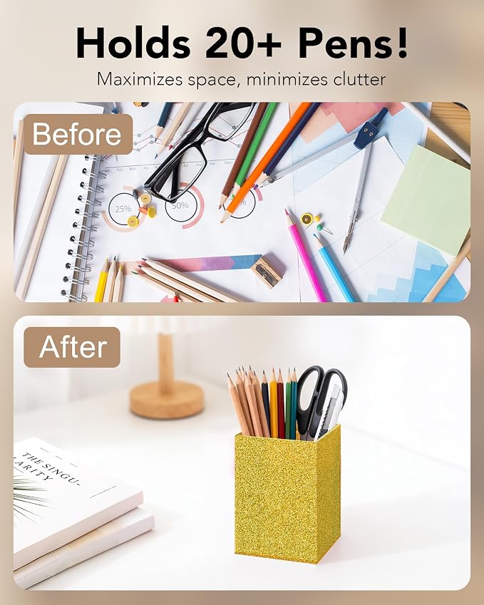 Gold Acrylic Pen Holder, Acrylic Makeup Brush Storage Organizer, Pencil Pen Holder for Desk, Modern Desktop Accessories for Office School Home Supplies