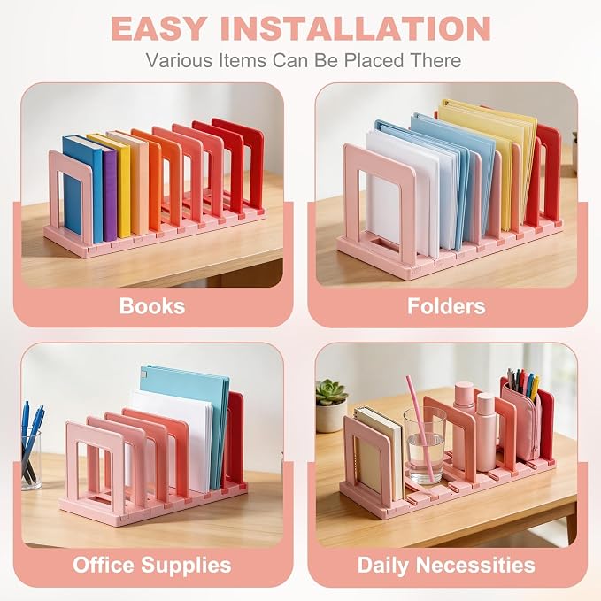 PATIKIL Desk File Sorter, 8 Section Plastic Desktop File Folder Vertical Dividers Mail Letter Organizer Magazine Holder Rack Stand for Home Office Classroom Library Bookshelf, Purple