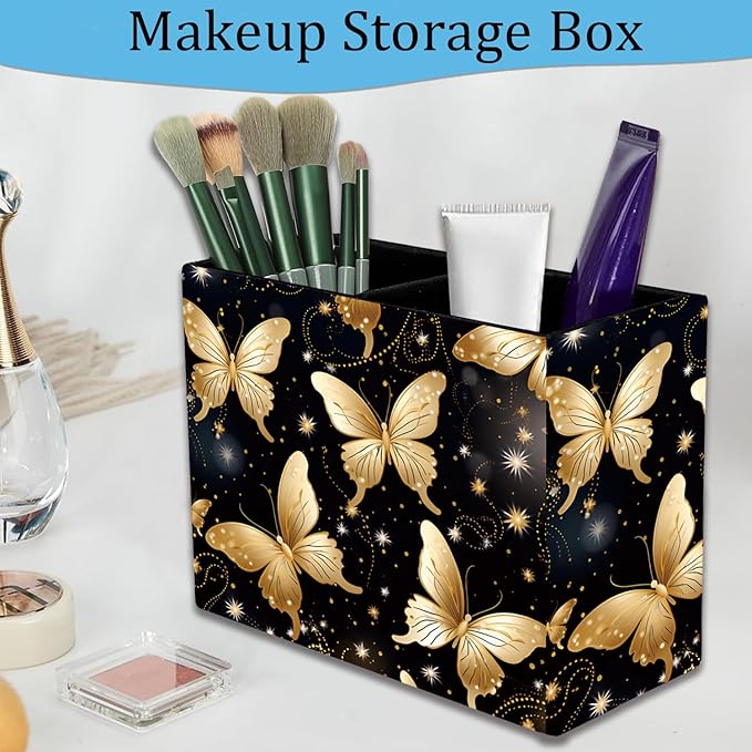 Pen Holder, Pencil Case, Makeup Brush Storage Box, Tableware Storage Box, Suitable for Office Or Home Item Organizing Stand - Golden Butterfly