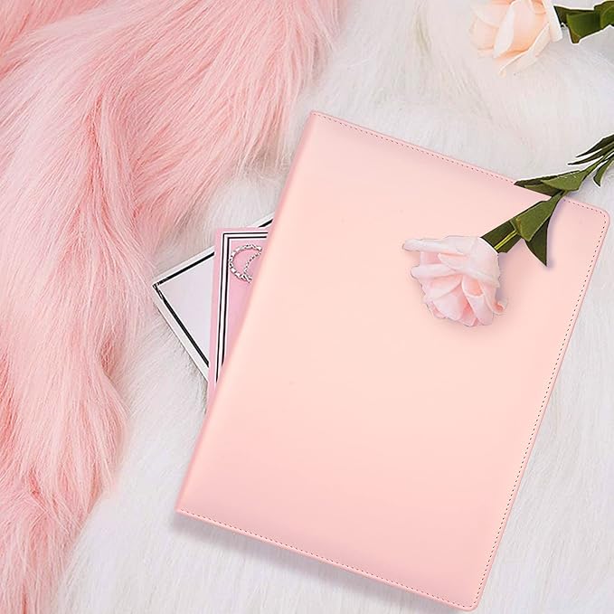 WAVEYU Portfolio Case, Business Portfolio Folder, Cute Padfolio Cover, Conference/Resume/Legal Document Organizer with Letter/A4 Size Clipboard Hardboard, Business Card Holders, Document Sleeve, Pink