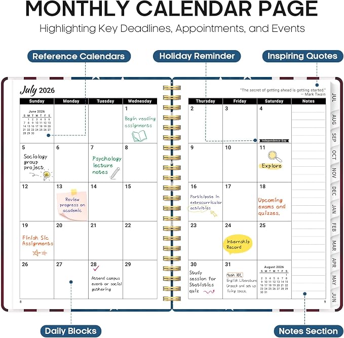 Planner 2026–2027, Academic Year Monthly & Weekly Calendar Book, Jul 2026–Jun 2027, Hardcover Organizer with Tabs, Student & Teacher Planner, 6.3" x 8.5", Star Riders