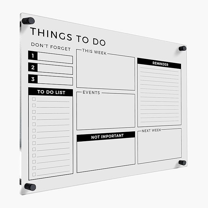 Large Dry Erase Calendar Board - Reusable To Do List & Reminder Wall Calendar, Schedule Organizer, Acrylic Wall Planner, Housewarming Gift (Black Standoff, 18"x14")