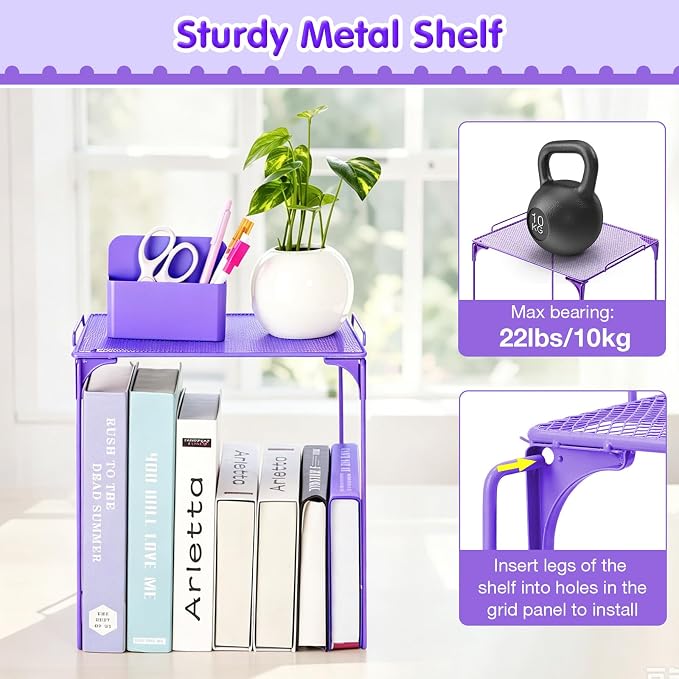 MoKo 17PCS Locker Accessories for Girls, Cute Locker Accessories Kit with Mesh Shelf, Magnetic Dry Erase Board, Mirror, Marker Holder, Marker, Plush Rug, Magnets, Lockers Decor for School/Work, Purple