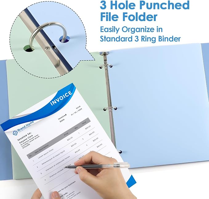 KTRIO 6 Pack Plastic Pocket Folders, 3 Hole, Letter Size, 6 Assorted Colors | 3 Hole Punched, 2 Pocket Storage, Water-Resistant PP, Business Card Slot, 6 Assorted Colors