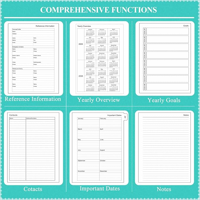 Tiankool Planner 2026, Jan 2026 - Dec 2026 Weekly Monthly Planner with 12 Monthly Tabs and Elastic Closure, Inner Pocket, Round Corner,5.8" x 8.25"- Turquoise