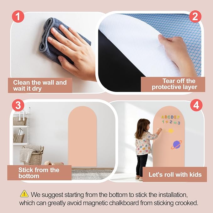 Magnetic Wall Decal 40 x 18In Arch Magnetic Chalkboard for Wall, Magnet Wall Drawing Learning for Playroom, School, Home (Light Pink