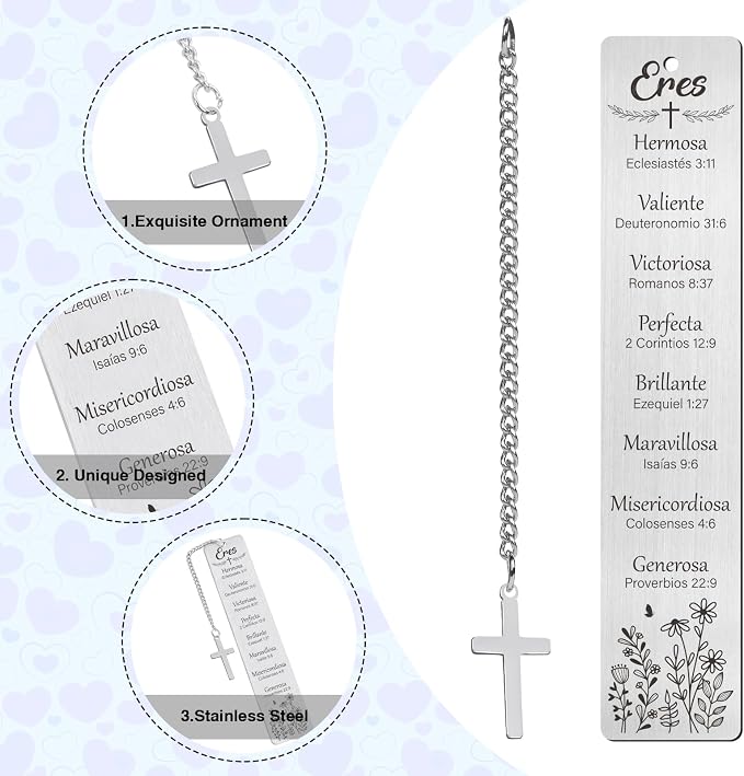 Spanish Christian Bookmarks Gifts - Inspirational Spanish Bible Verse Bookmark for Reading Women Religious Bible Accessories with Cross for Hispanic Friends Birthday Baptism Graduation Gift