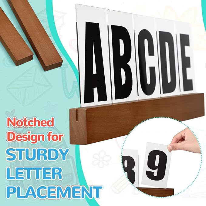 Yousoontic Classroom Wall Letter Ledge Set Changeable Letter Board Shelf with 136 Letters/numbers/symbols, 4 Dark Walnut Wooden Ledges Floating Message Board Sign for Daily Announcements Reminders