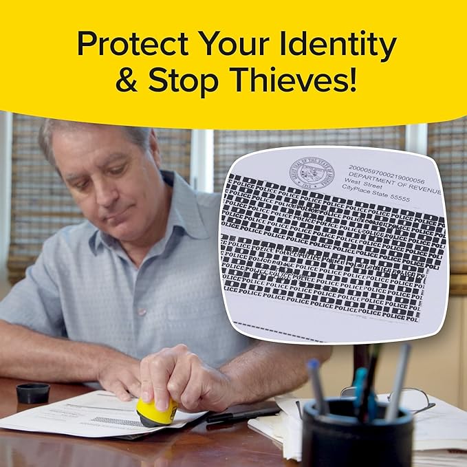 ID Police, AS-SEEN-ON-TV, Identity Theft Protection Stamp Roller, Fast, Easy, Mess-Free, Self-Inking, Just Roll To Hide Personal Info on Statements, Checks & More, Secures Your ID & Helps STOP thieves