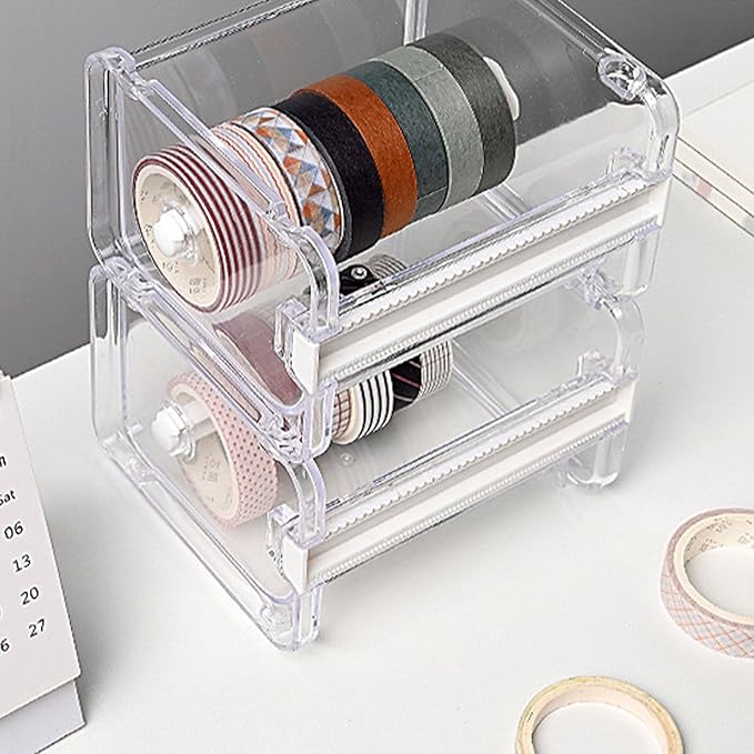 Yosoo Health Gear Tape Holder Cutter Simple Mini Multipurpose Organizer Desktop Office Stationery Transparent Visible Washi Packaging Dispenser Roll DIY Sticker Storage Cutting Tape, Adhesives
