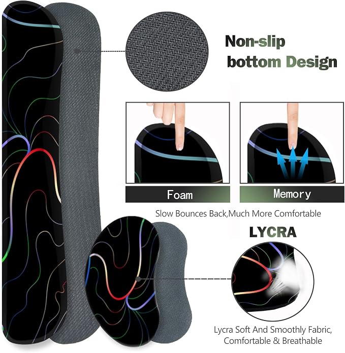 ARTSO Gaming Mouse Pad Wrist Support Set, XXL Large Desk Mat Mousepad + Keyboard Wrist Support+ Mouse Wrist Rest+Coaster 4in1 Ergonomic, Memory Foam, Stitched Edge for Home Office -Colorful Lines