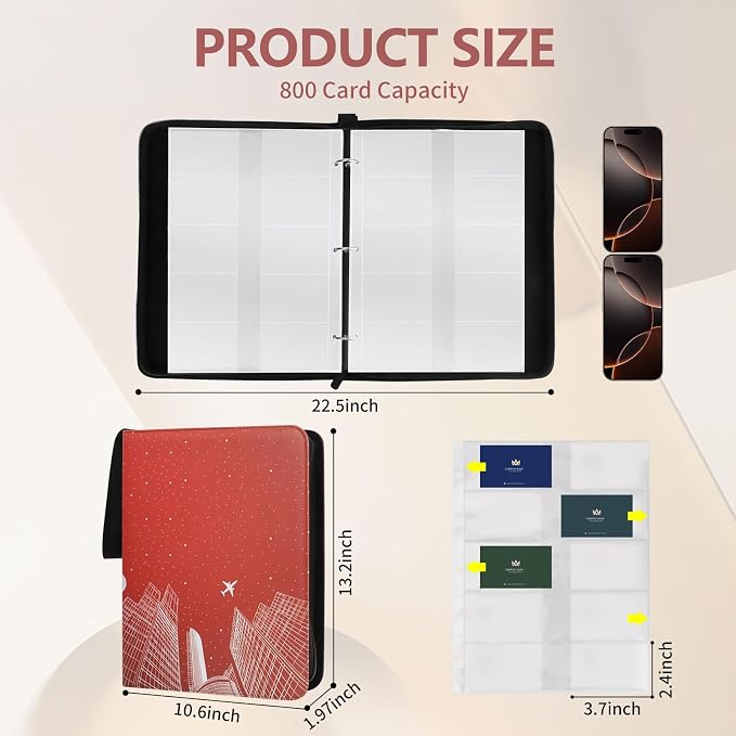 Leather Business Card Book Holder Organizer, Professional Name Card Book Holder with 800 Card Slots Capacity Booklet, Portable PU Credit Card Binder File Sleeve Storage for Men Women,40 Pack Sleeves
