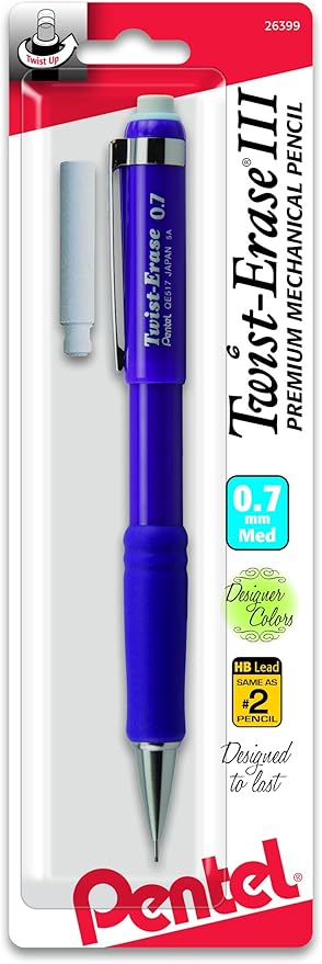 Pentel Twist-Erase Express Automatic Pencil, 0.7mm, Medium Line, Assorted Fashion Colors (QE517FEBPM)