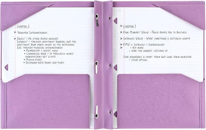Five Star Folder, 2-Pocket, Prong Fasteners | Amethyst Purple | Pack of 2 | Stay-Put Design